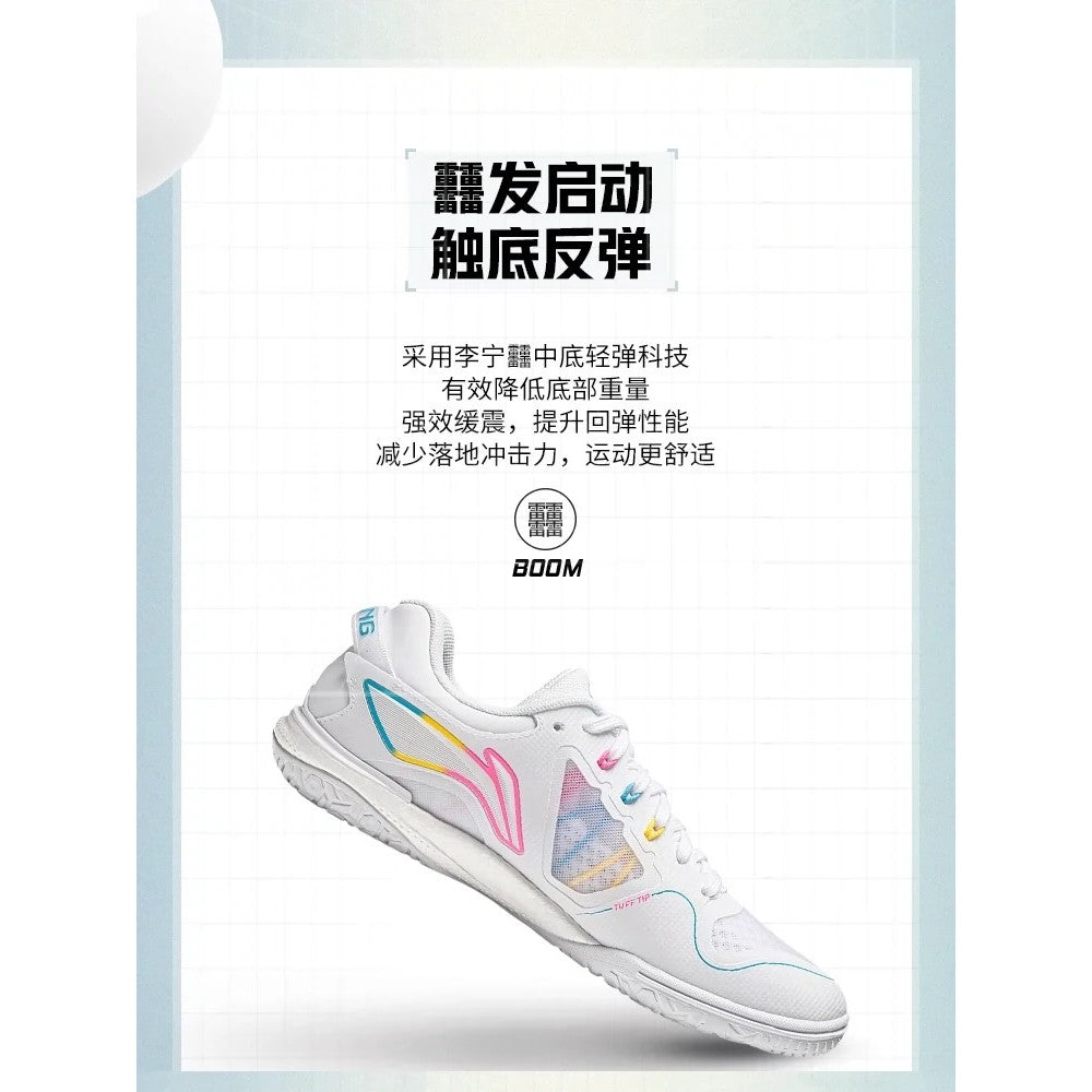 Chaussures de ping-pong - Chaussures de compétition Li Ning New Kirin 3.0 2024 - Blanc / Bleu / Jaune / Rose