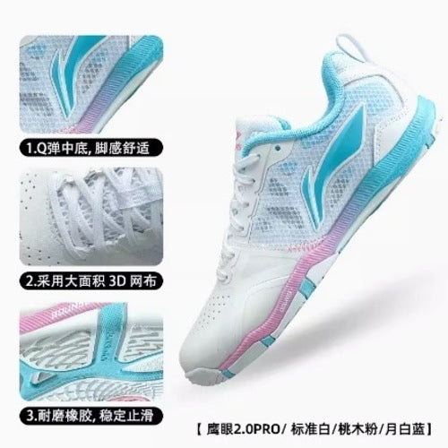 Li-Ning Hawkeye 2.0 PRO Table Tennis Shoes (Blue/White/Pink)