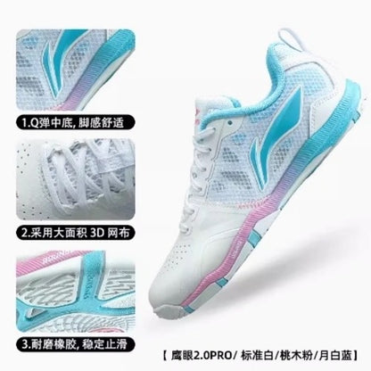 Li-Ning Hawkeye 2.0 PRO Table Tennis Shoes (Blue/White/Pink)