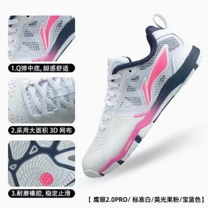 Ping Pong Shoes - Li-Ning Hawkeye 2.0 PRO Table Tennis Shoes (White/Violet/Pink)